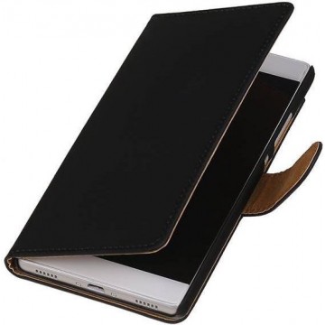 Huawei P8 - Effen Zwart - Book Case Wallet Cover Hoesje
