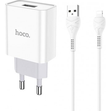 HOCO C81A Asombroso - USB Oplader - EU Plug - Universele 10,5W Lader + USB naar Lightning Kabel - Voor Apple iPhone - Wit