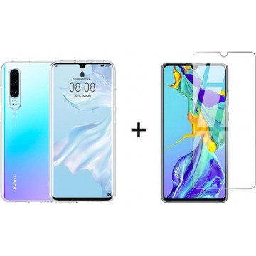 huawei p30 hoesje - Huawei p30 hoesje siliconen case hoes cover transparant - 1x Huawei P30 Screenprotector Screen Protector
