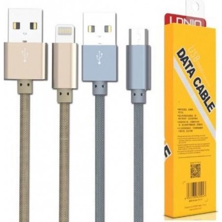 LDNIO LS08 Goud Micro USB oplaad kabel geweven nylon geschikt voor o.a Samsung Galaxy A6 A7 J6 2018 J4 J6  Plus