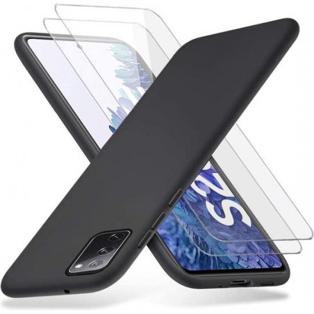 Samsung Galaxy S20 FE Hoesje Zwart - Siliconen Back Cover & 2X Glazen Screenprotector