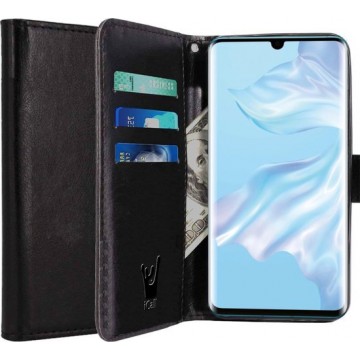 iCall - Huawei P30 Pro Hoesje - Lederen TPU Book Case Portemonnee Flip Wallet - Zwart