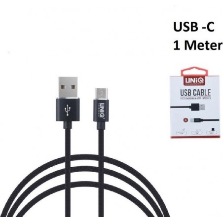 USB kabel Type-C 1M Kabel UNIQ Accesory Fast Charging/Data Transfer - Zwart  Voor Galaxy S8 S9 Plus note 8 9  A7 2018