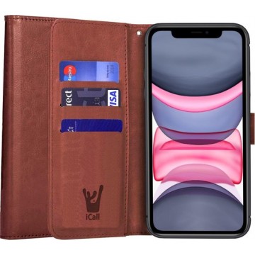 iphone 11 hoesje - iphone 11 case bruin book cover leer wallet - hoesje iphone 11 apple - iphone 11 hoesjes cover hoes