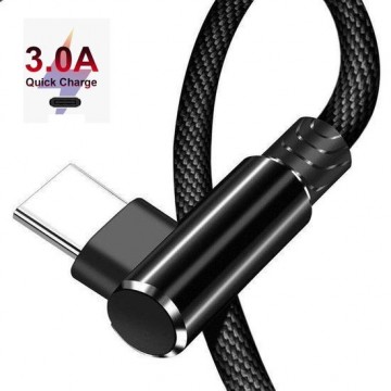 DrPhone D9 Type-C USB-C Dubbele 90° Haakse Nylon Gevlochten 2.4A kabel – 1 Meter -Datasynchronisatie & Snel opladen – Zwart