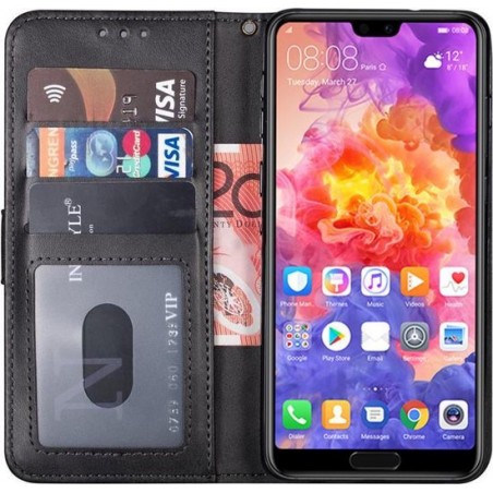 huawei p20 pro hoesje bookcase zwart - Huawei p20 Pro hoesje bookcase zwart wallet case portemonnee book case hoes cover