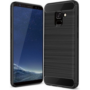 Geborsteld Hoesje voor Samsung Galaxy A8 (2018) Soft TPU Gel Siliconen Case Zwart