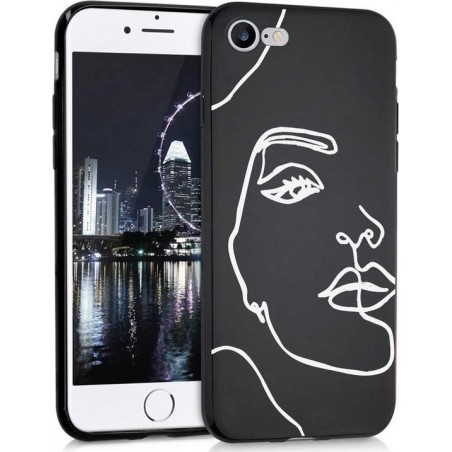 iMoshion Design voor de iPhone SE (2020) / 8 / 7 hoesje - Abstract Gezicht - Wit / Zwart