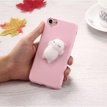 Let op type!! For  iPhone 8 & 7  3D Little Bear Pink Ears Pattern Squeeze Relief Squishy Dropproof Protective Back Cover Case