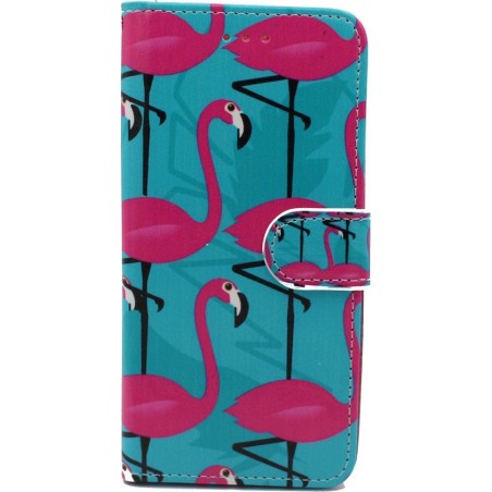 Samsung Galaxy J3 2017 Hoesje met Print - Portemonnee Book Case - Kaarthouder & Magneetlipje - Flamingo's