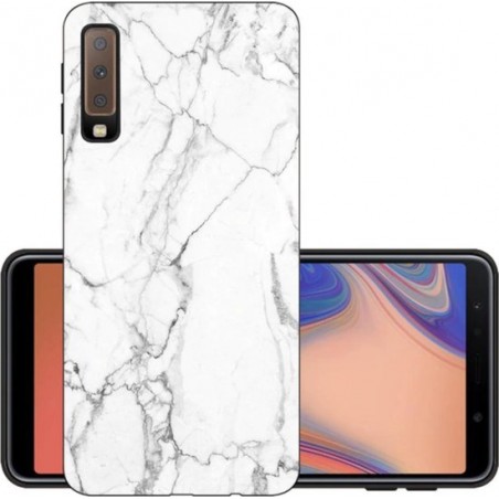 Luxe Soft Back Cover voor Samsung Galaxy A7 2018 - Marmer - Hoogwaardig TPU Hoesje - Wit - Zwart - Siliconen Case