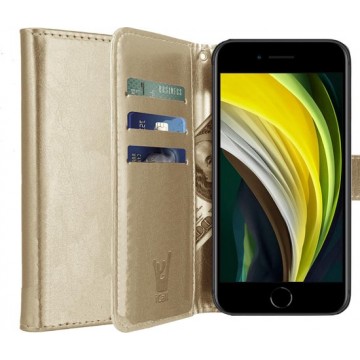 iPhone SE 2020 Hoesje - iPhone SE 2020 Hoesje Book Case Leer Wallet Goud - iPhone SE 2020 Hoesje