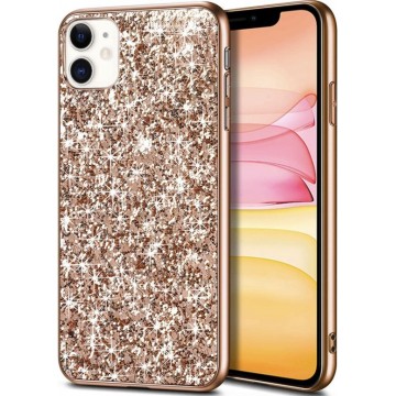Apple iPhone 11 Backcover - Roze - Glitters - Hard PC Hoesje