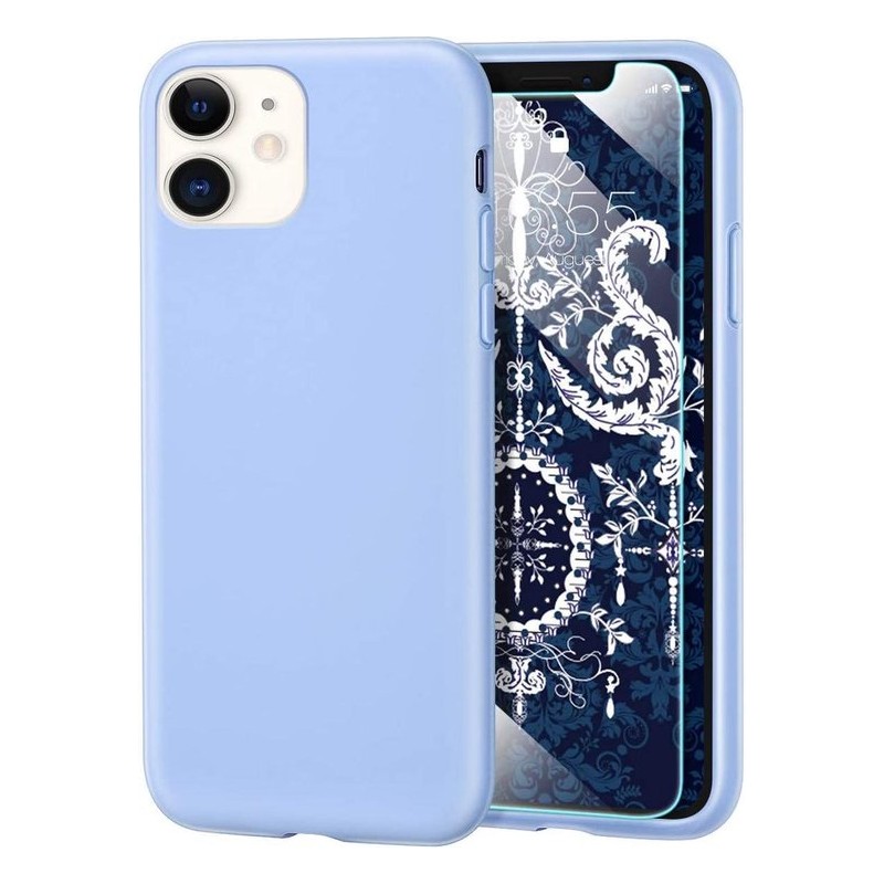 Apple iPhone 11 Hoesje - Siliconen Backcover & Tempered Glass Combi - Blauw