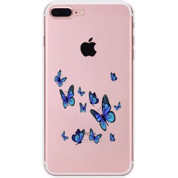 Apple Iphone 7 Plus / 8 Plus Transparant siliconen hoesje blauwe vlinders