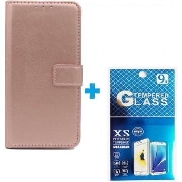 Samsung Galaxy Note 20 hoesje book case + 2 stuks Glas Screenprotector rose goud