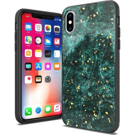 IYUPP iPhone X / XS Hoesje Groen x Goud Marmer Marmerprint