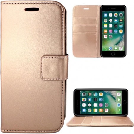 Apple iPhone 7 Plus / 8 Plus Hoesje Lederen Bookcase met Siliconen TPU Telefoonhouder - Rose Goud - van iCall