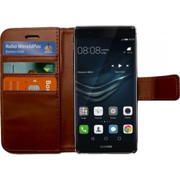 Hoesje voor Huawei P9 Lite Book Case Portemonnee - Cover voor 3 Pasjes Bruin