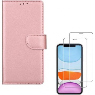 iPhone 11 - Bookcase rose goud - portemonee hoesje + 2X Tempered Glass Screenprotector