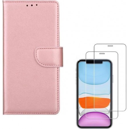iPhone 11 - Bookcase rose goud - portemonee hoesje + 2X Tempered Glass Screenprotector