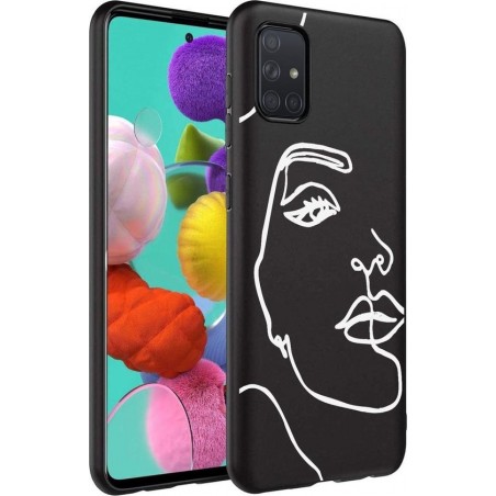 iMoshion Design voor de Samsung Galaxy A71 hoesje - Abstract Gezicht - Wit / Zwart