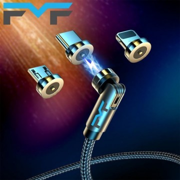 FMF - 3-in-1 Magnetische Oplaadkabel - Roterend - USB-C - iPhone - Micro-USB - Kabel voor smartphone - Snel laden