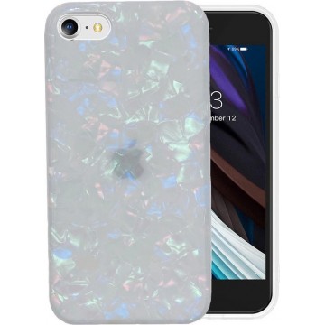 iPhone 7 / 8 / SE 2020 Hoesje Glitter Wit x Roze