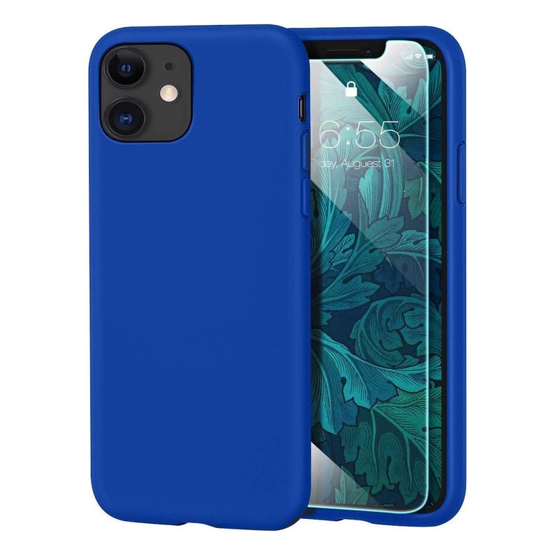 Apple iPhone 11 Hoesje - Siliconen Backcover & Tempered Glass Combi - Donker Blauw