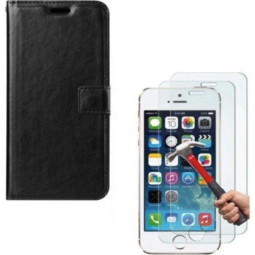 iPhone 5 / 5C / 5S / SE Portemonnee hoesje zwart met 2 stuks Glas Screen protector