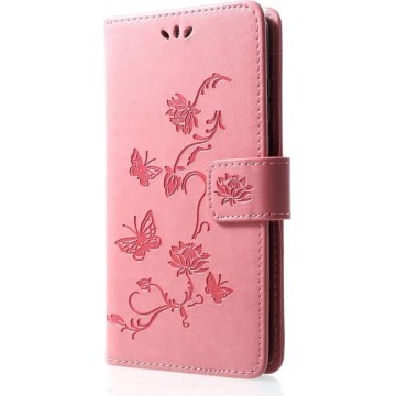 Huawei P30 Lite Hoesje - Bloemen Book Case - Pink