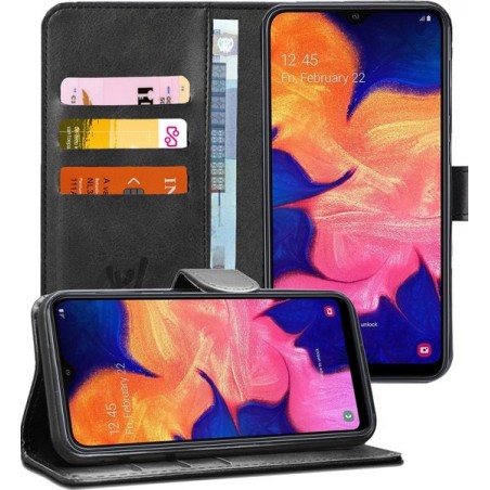 Samsung A10 Hoesje - Samsung Galaxy A10 Hoesje Book Case Leer Wallet Zwart - Hoesje Samsung A10