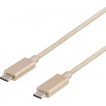 Deltaco USBC-1259 stoffen USB-C kabel 1 Meter USB type C USB 3.1 Gen 1 naar USB Type C goud