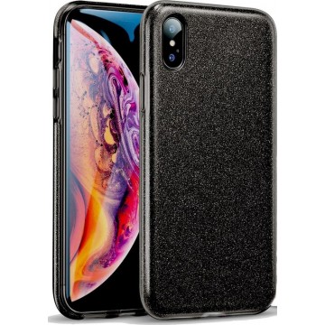 Apple iPhone Xs Max Hoesje Glitters Siliconen TPU Case Zwart - BlingBling Cover van iCall