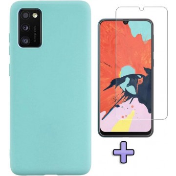 Samsung Galaxy A41 Hoesje Turquoise - Siliconen Back Cover & Glazen Screen Protector