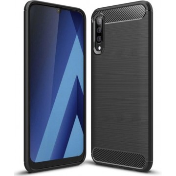 Luxe Back cover voor Samsung Galaxy A70 – Zwart – Geborsteld TPU Carbon Case – Shockproof Hoesje