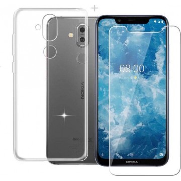 Nokia 8.1 Hoesje Transparant  TPU Siliconen Soft Case + 2X Tempered Glass Screenprotector