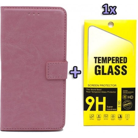 Apple iPhone SE (2020) Hoesje Baby Roze - Portemonnee Book Case & Glazen Screen Protector