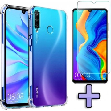 Huawei P30 Lite & P30 Lite (New Edition) Hoesje Transparant - Anti Shock Hybrid Back Cover & Glazen Screen Protector