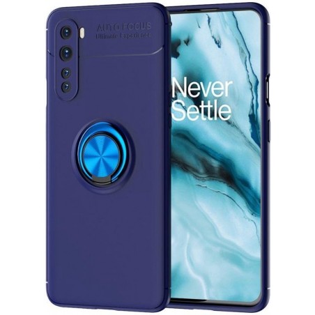 OnePlus Nord Hoesje met Metalen Magnetische Ring Kickstand Blauw