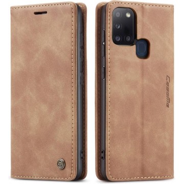CaseMe - Samsung Galaxy A21s hoesje - Wallet Book Case - Magneetsluiting - Licht Bruin