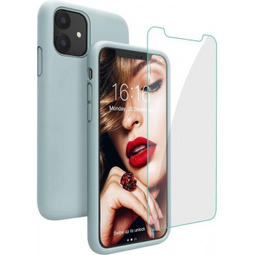 iPhone 11 Pro Max Hoesje Liquid mint groen TPU Siliconen Soft Case + 2X Tempered Glass Screenprotector