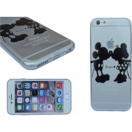 Apple Iphone 6s softcase silicone hoesje met zwart Mickey & Minnie Mouse Disney motief