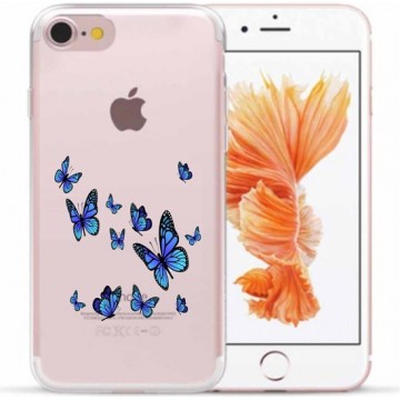 Apple Iphone 7 / 8 / SE 2020 Transparant siliconen hoesje blauwe vlinders