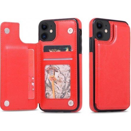 Smartphone hoesje | Telefoon hoesje | Geschikt voor meerdere pasjes | Magnetische clip | Rood | iPhone 11