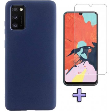 Samsung Galaxy A41 Hoesje Donker Blauw - Siliconen Back Cover & Glazen Screen Protector