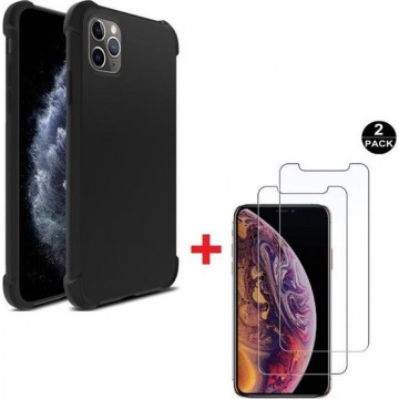 iPhone 11 Pro Max hoesje silicone shock-proof zwart met 2 Pack Tempered glas Screen Protector