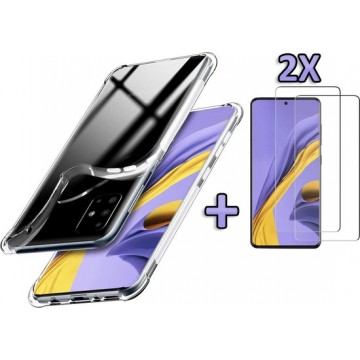 Samsung Galaxy A51 Hoesje - Anti Shock Hybrid Case & 2X Tempered Glass Combi - Transparant