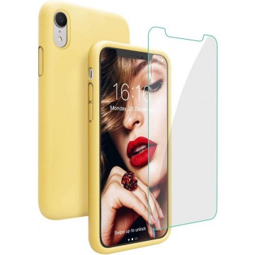 Apple iPhone XR Hoesje - Siliconen Backcover & Tempered Glass Combi - Geel