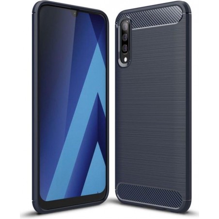 Samsung Galaxy A70 Geborsteld TPU Hoesje Blauw